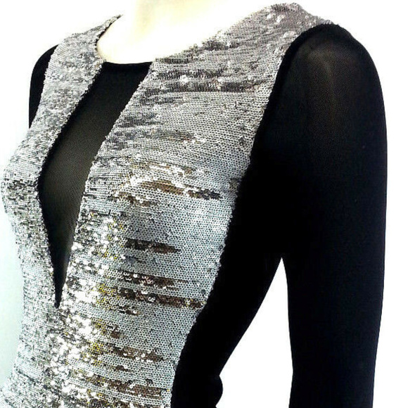 💋 BEBE Black Silver Sequin Bodycon XXS new RARE 💋 - Picture 8 of 8
